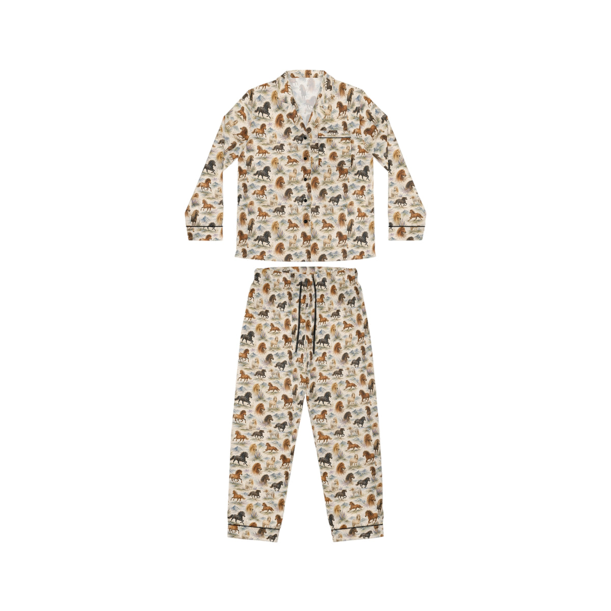 Watercolor Icelandic horse satin pajama set, front view