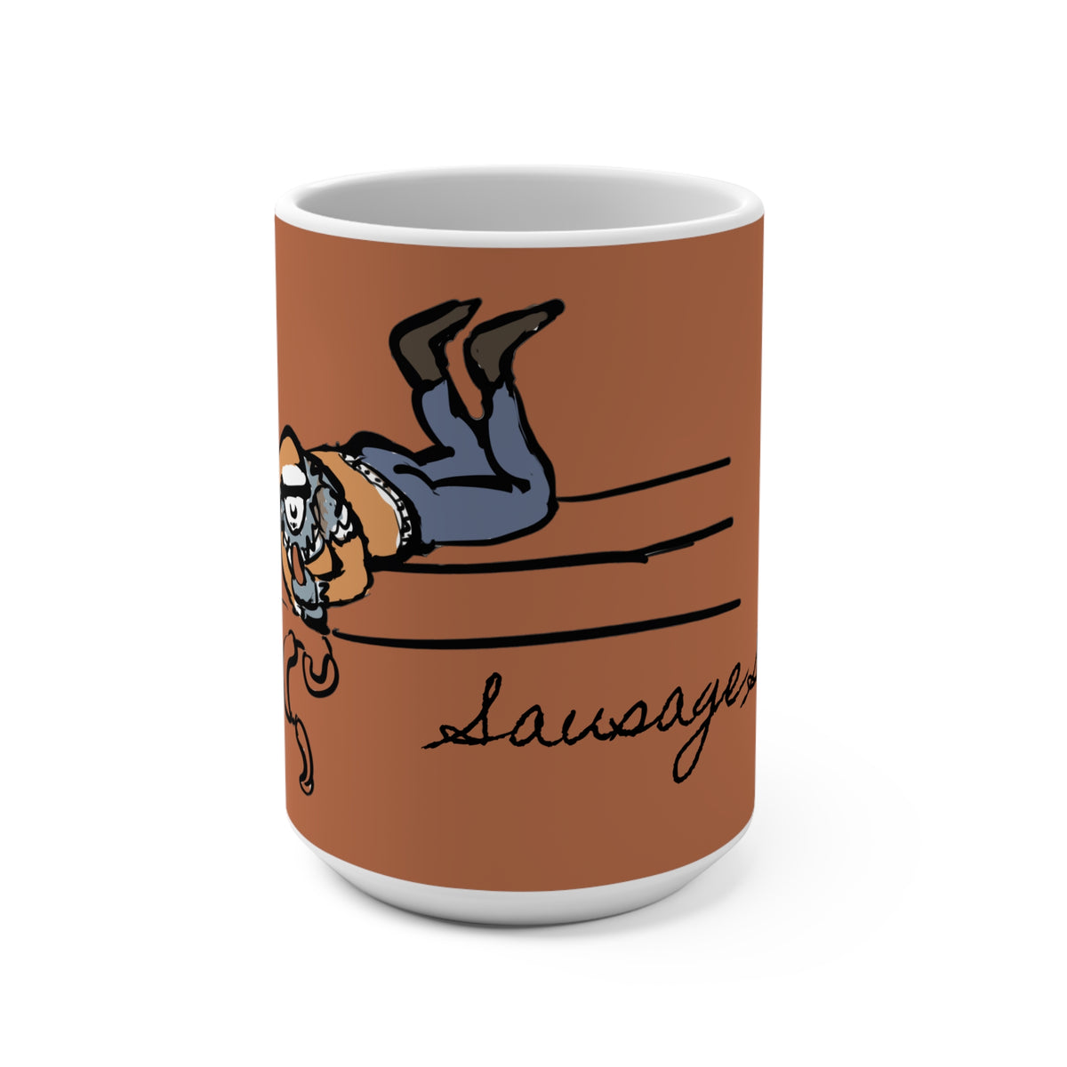 Sausage Swiper Yule Lad (Bjúgnakrækir) 15 oz white ceramic coffee mug, art by Charlotte Guernsey