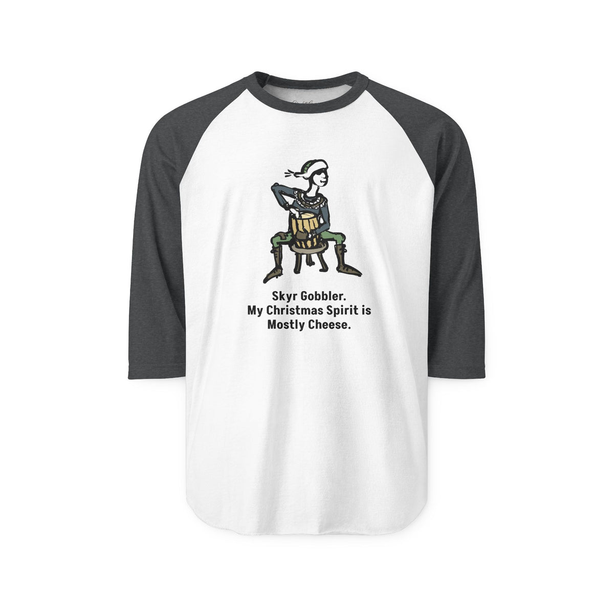 "My Christmas Spirit Is Mostly Cheese." two-tone long-sleeve tee, in White/Heather Charcoal