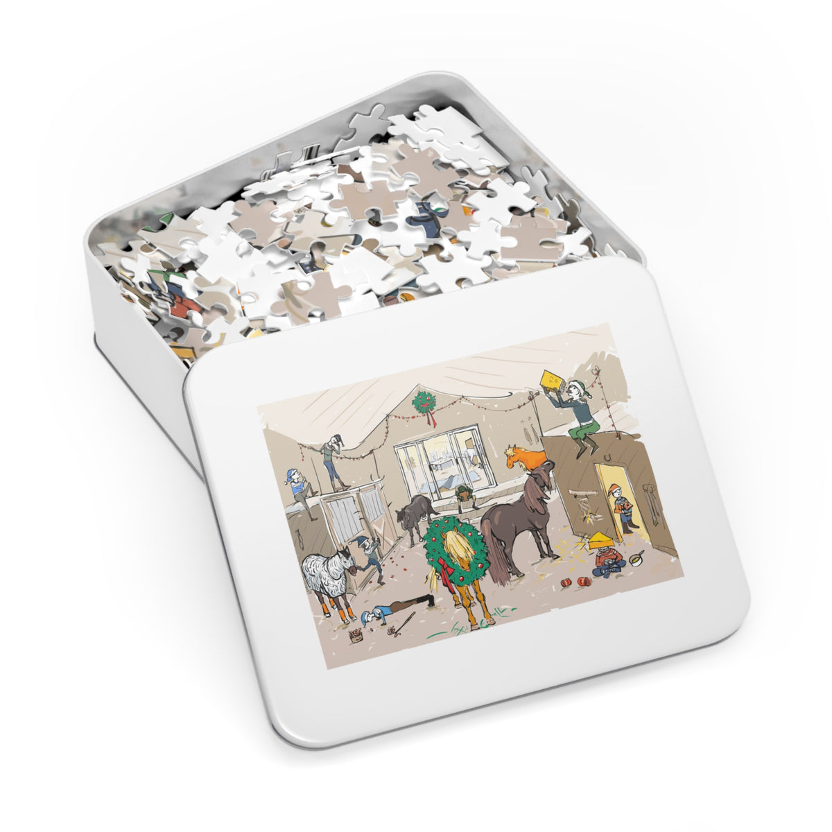 Another view of The Great Christmas Disaster Yule Lads 500-piece puzzle, illustrated by Charlotte Guernsey