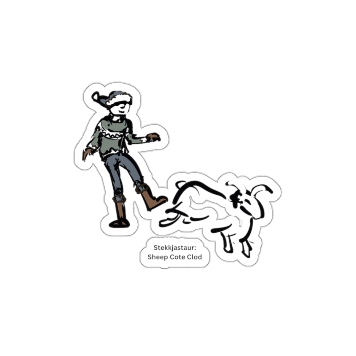 Sheep Cote Clod Yule Lad die-cut vinyl sticker with Charlotte Guernsey's illustration of Sheep Cote Clod