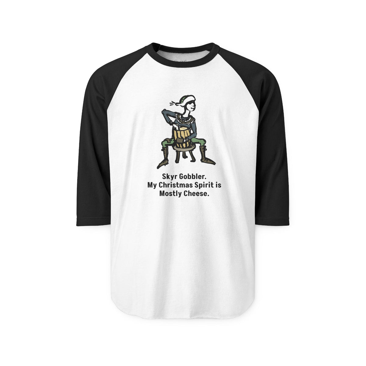 "My Christmas Spirit Is Mostly Cheese." two-tone long-sleeve tee, in White/Black