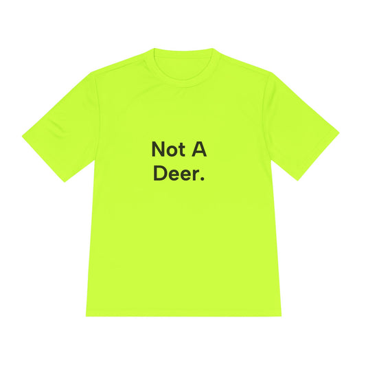 Neon green t-shirt with 'Not A Deer' text on a white background