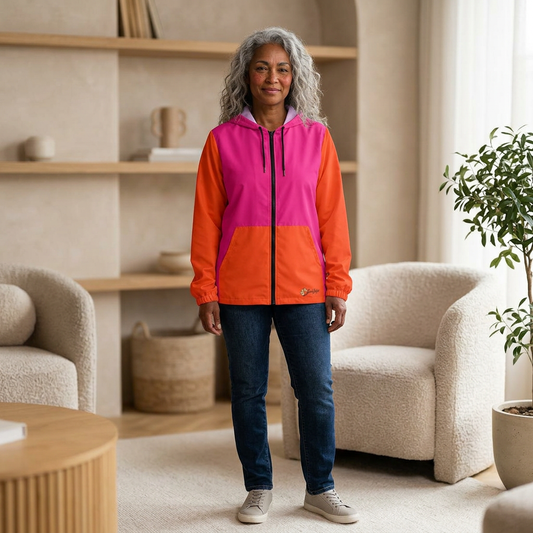 IamGlytja Pink & Orange Colorblock Windbreaker Jacket