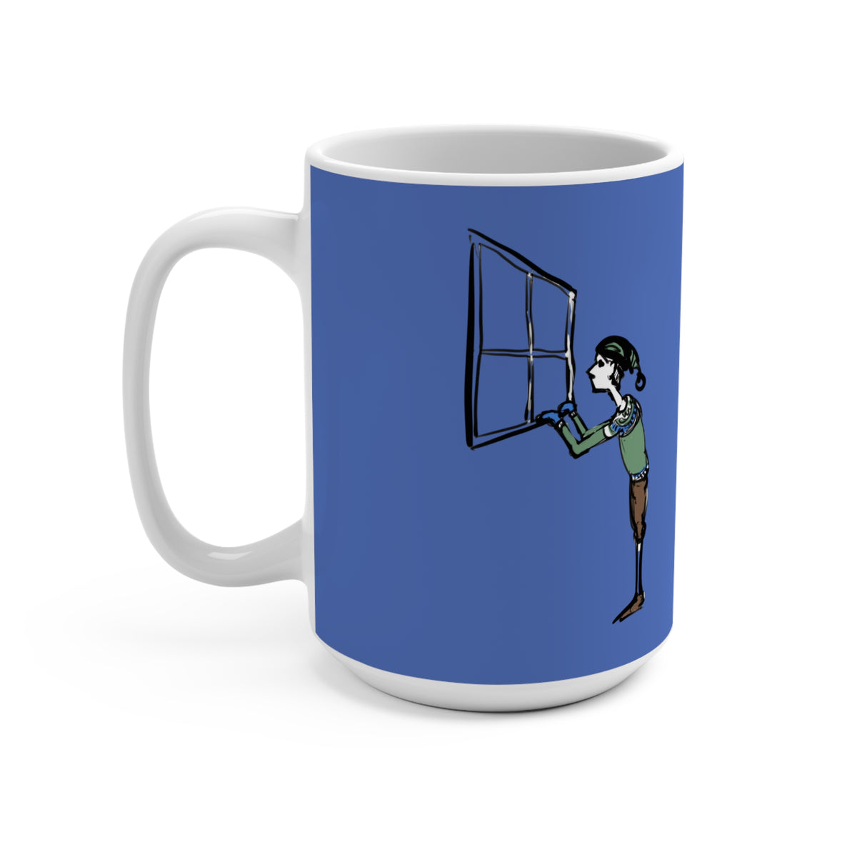 Window Peeper Yule Lad mug, handle view