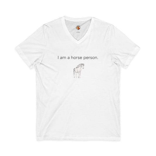 White t-shirt with 'I am a horse person' text and horse illustration on a white background