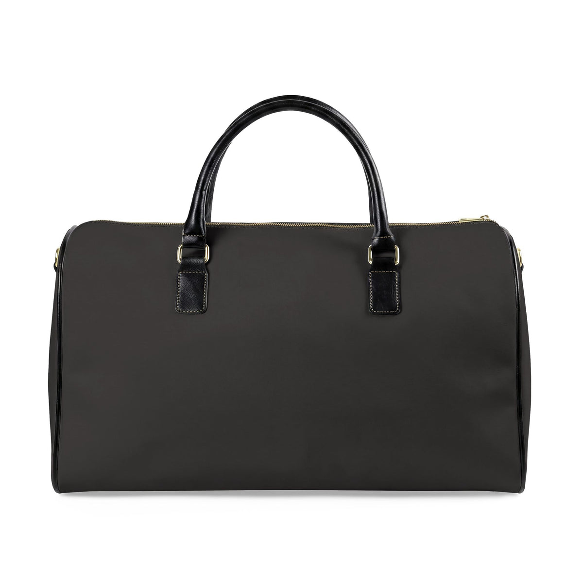 Black duffel bag on a white background