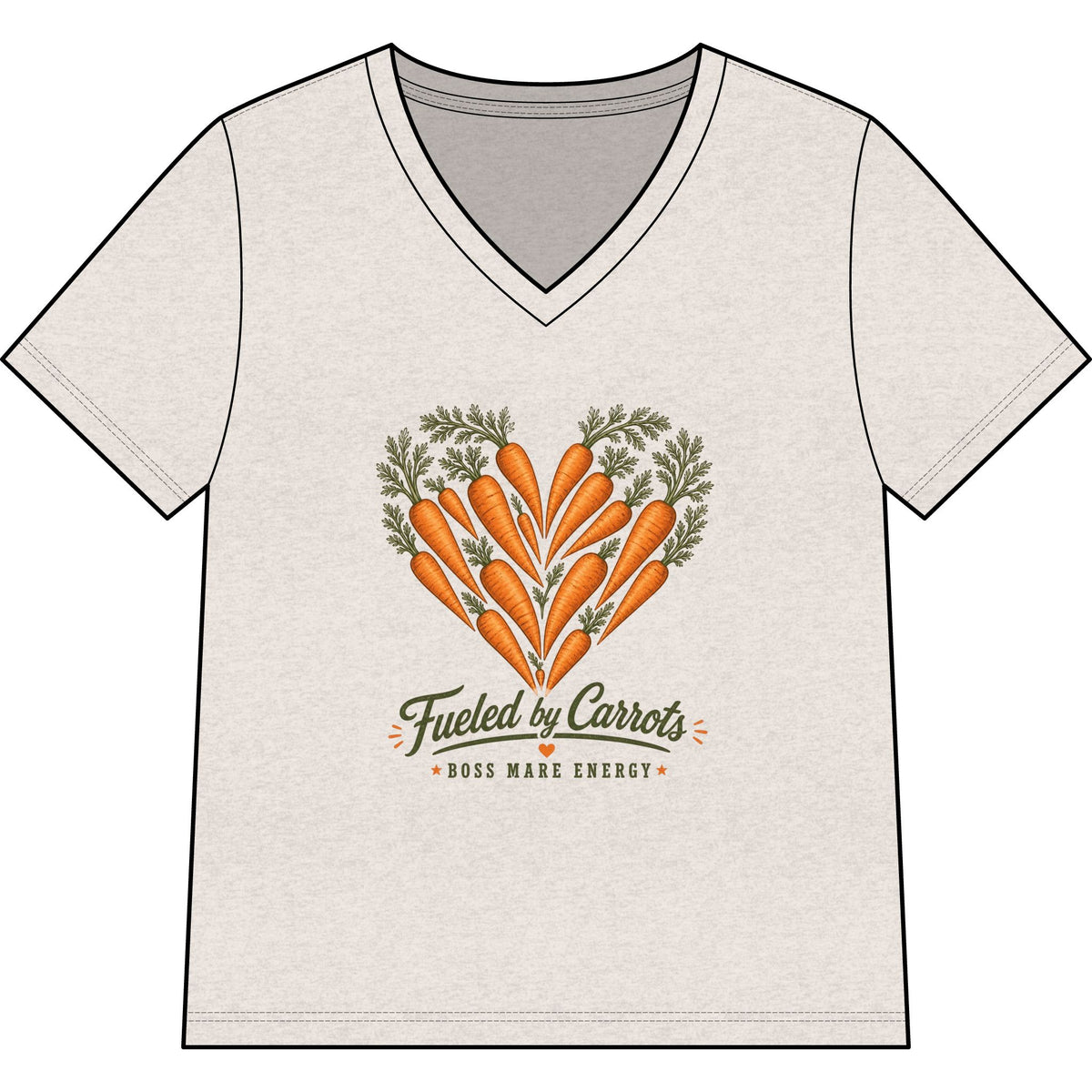 Fueled by Carrots V-Neck Tee in Heather Dust