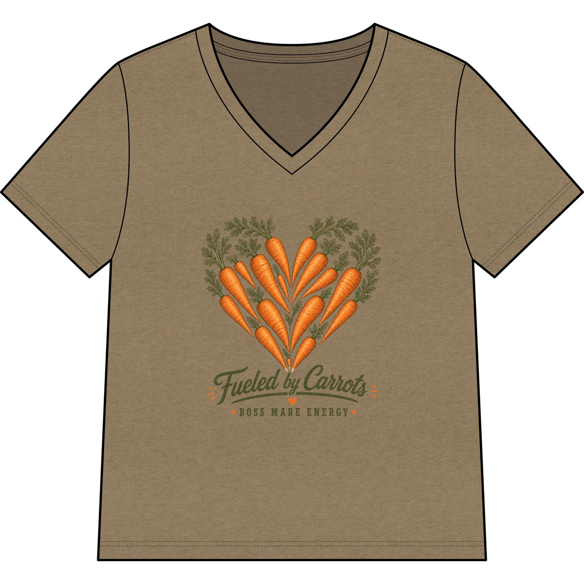 Fueled by Carrots V-Neck Tee in Heather Olive