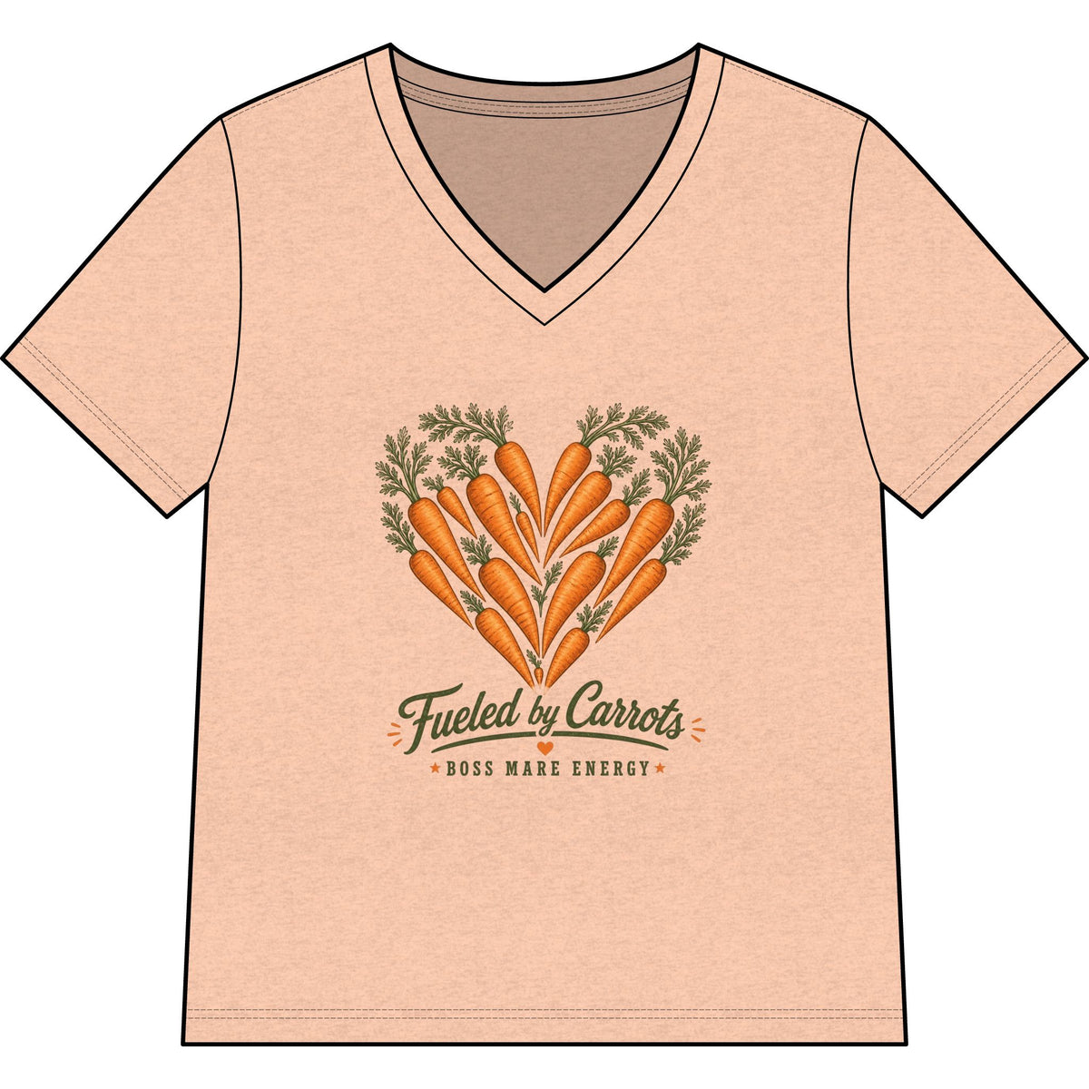 Fueled by Carrots V-Neck Tee in Heather Peach