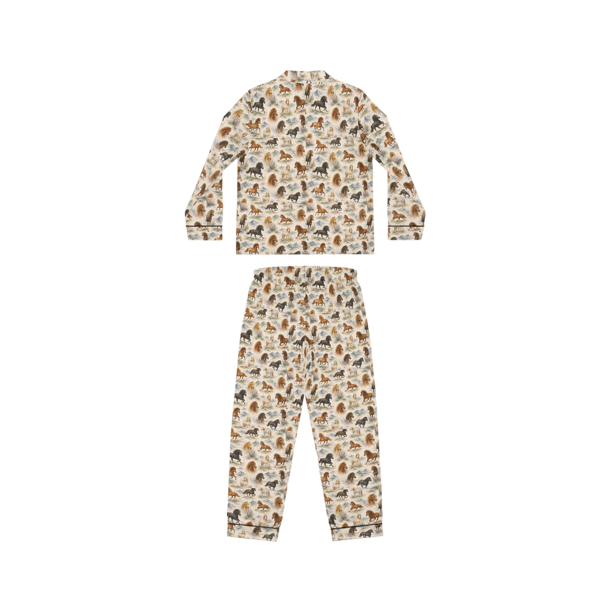 Satin horse pajamas with notch lapel shirt, detail view