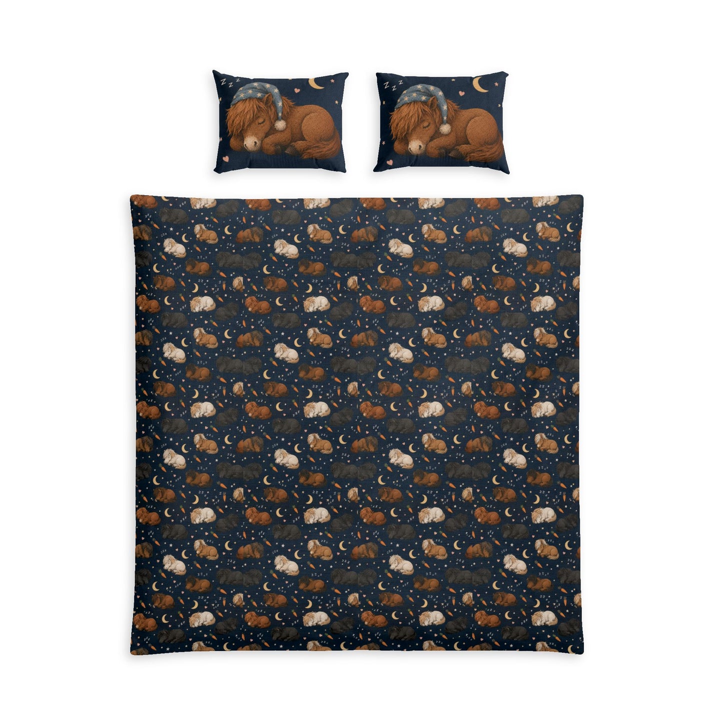 Sleeping Boss Mare cotton duvet cover set on a bed, full view