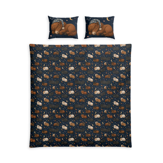 Sleeping Boss Mare cotton duvet cover set on a bed, full view