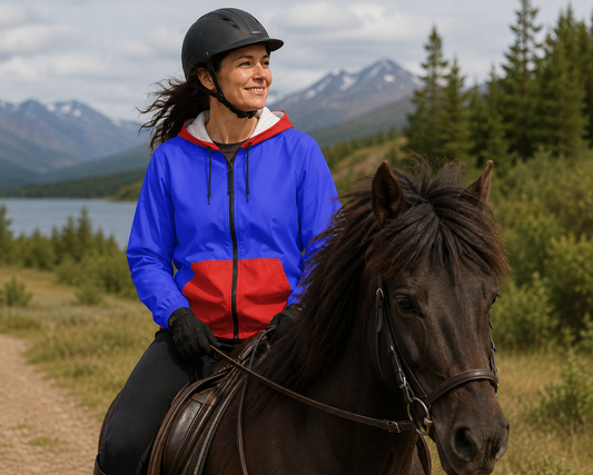 The Holar red and blue Icelandic horse windbreaker jacket by IamGlytja