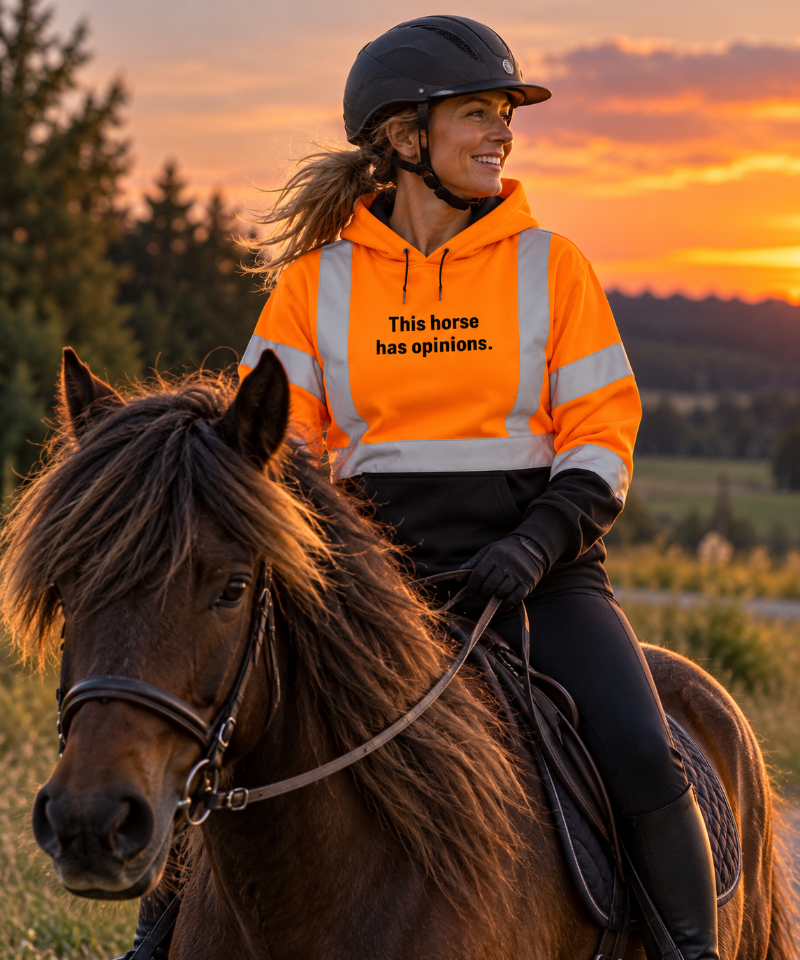 This Horse Has Opinions, Please Slow Down high-visibility reflective trail riding hoodie by IamGlytja