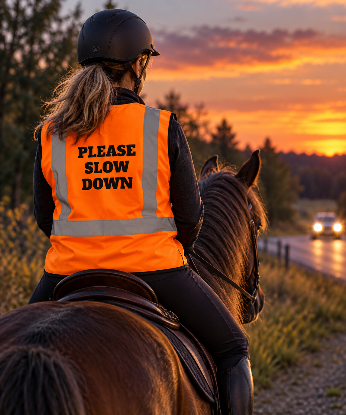 Please Slow Down high-visibility reflective trail riding safety vest by IamGlytja