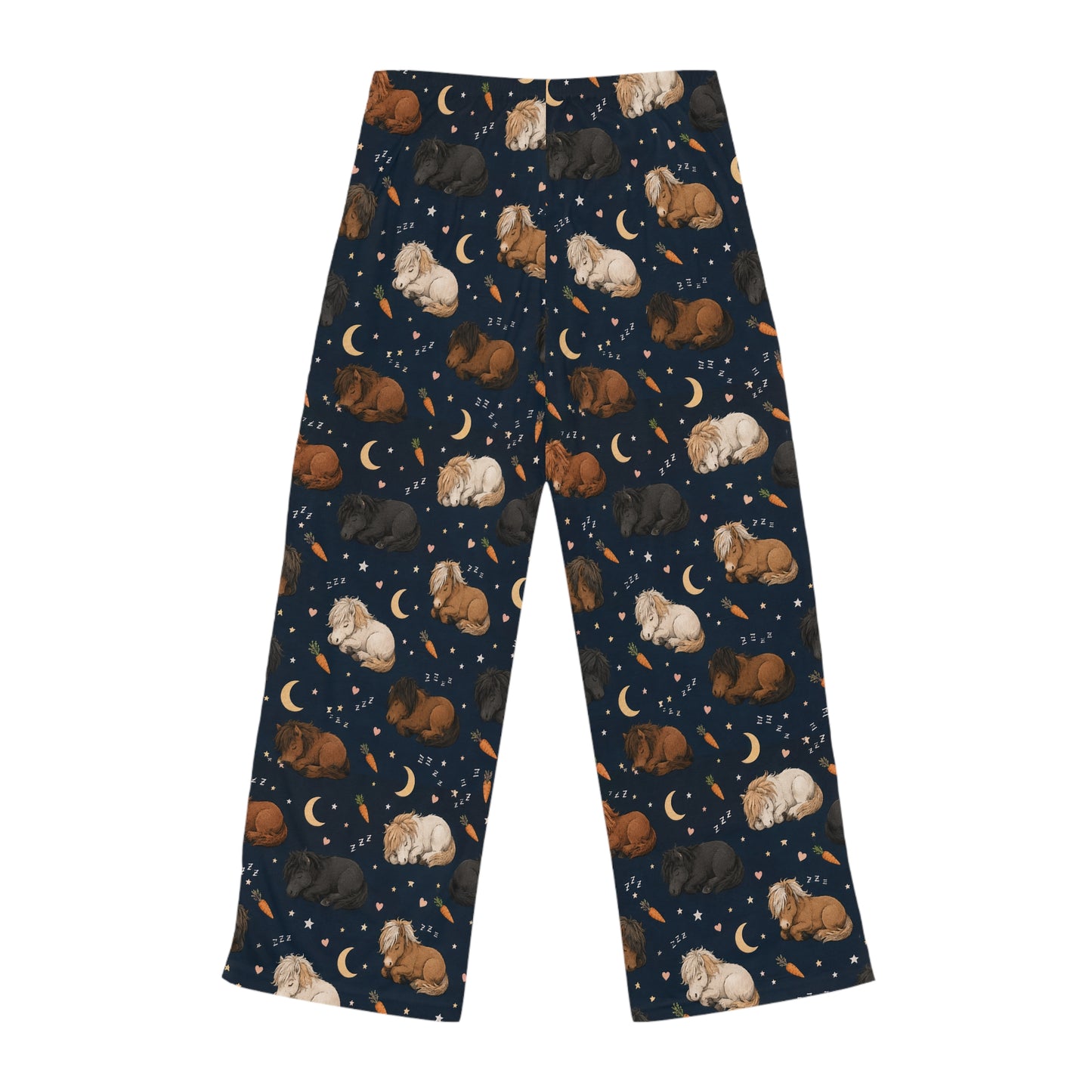 Icelandic horse pajama pants with all-over carrot dream print, front view