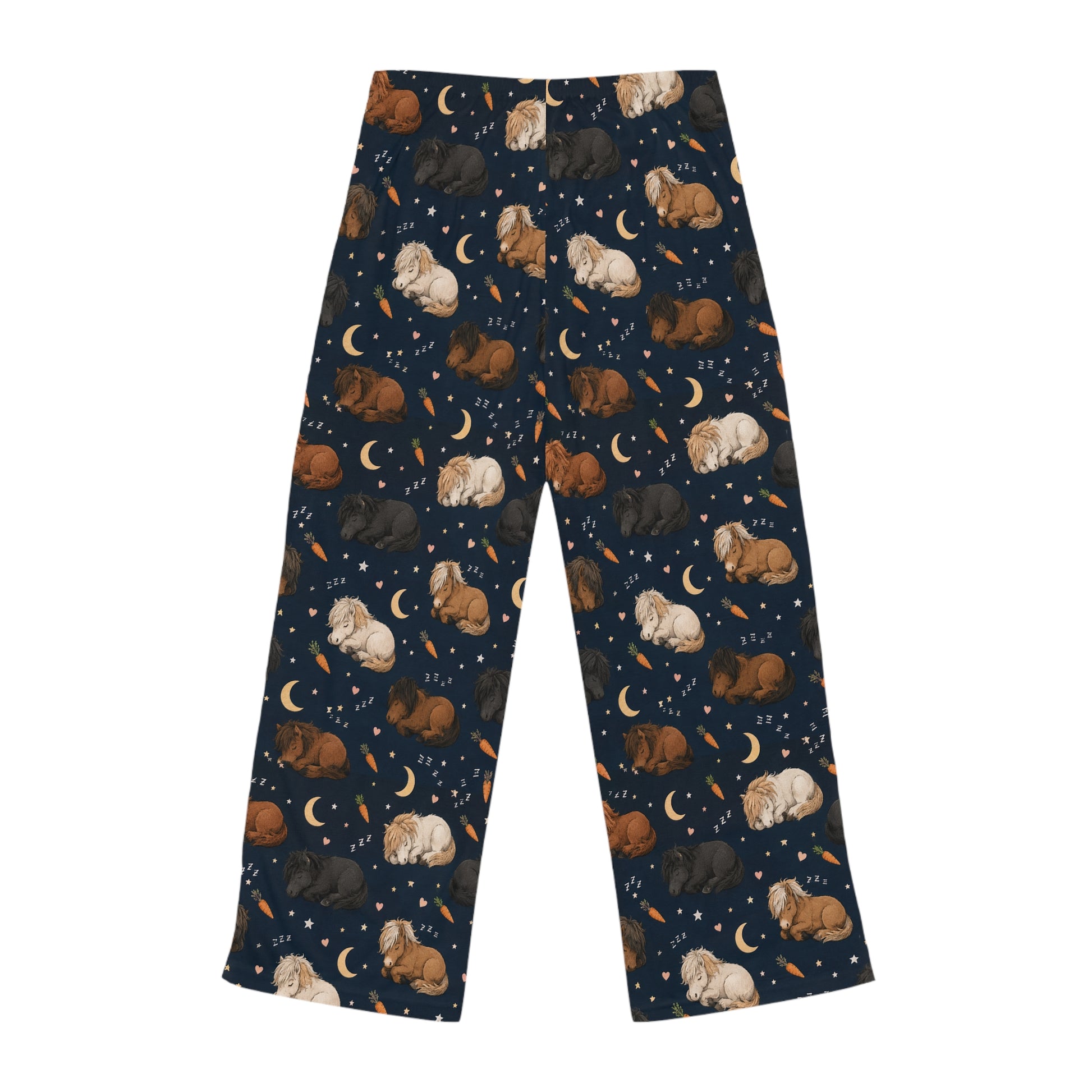 Icelandic horse pajama pants with all-over carrot dream print, front view