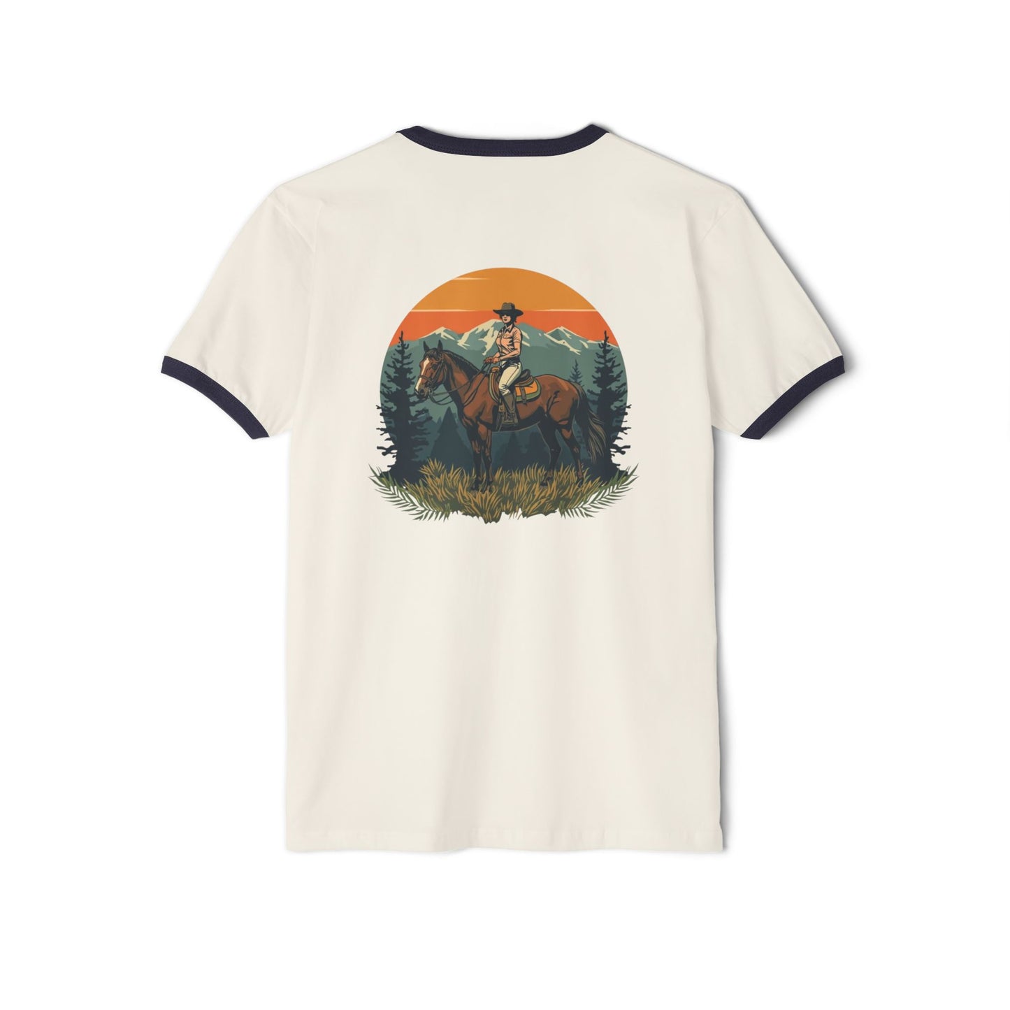 Heather grey retro ringer tee with contrast trim and the words Still Wild across the chest, with a woman and horse silhouette.