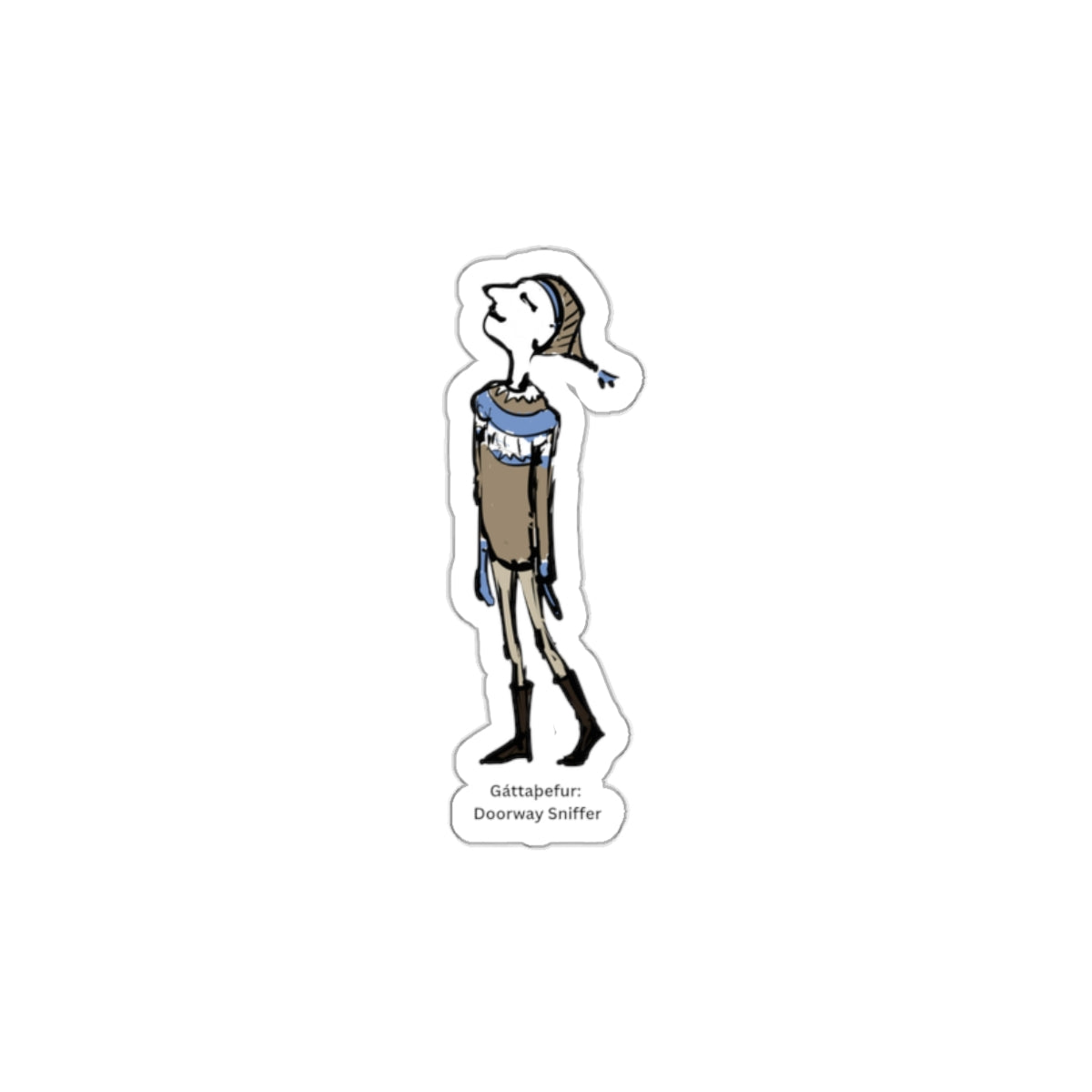 Doorway Sniffer Yule Lad die-cut vinyl sticker with Charlotte Guernsey's illustration of Doorway Sniffer