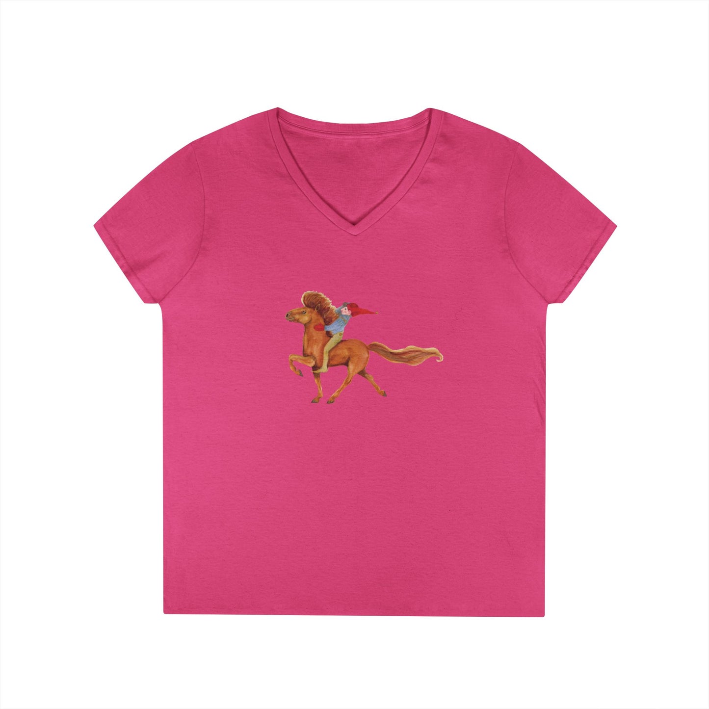 Bright pink t-shirt with troll riding Frodi horse
