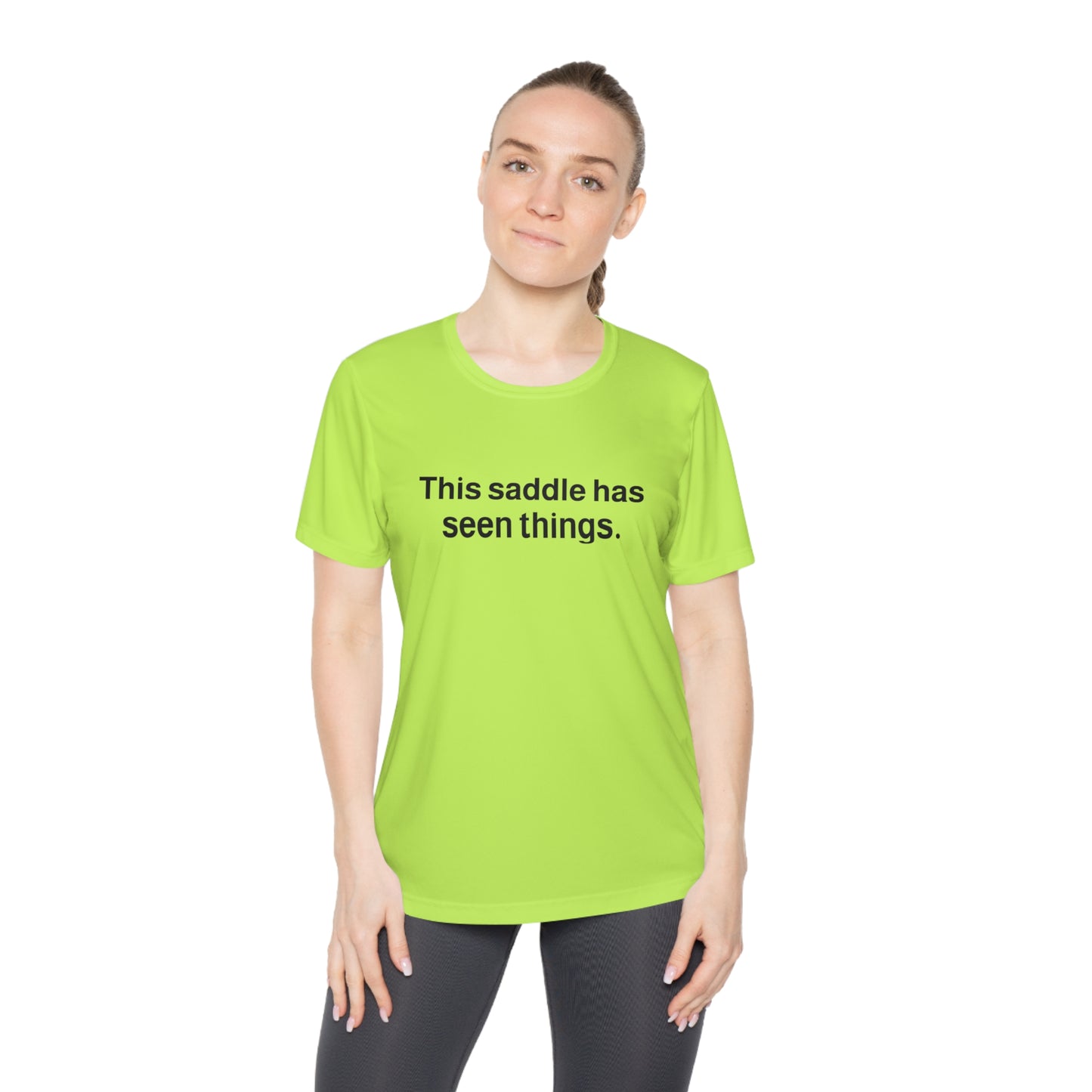 “This saddle has seen things.” Ladies Trail Riding T‑Shirt