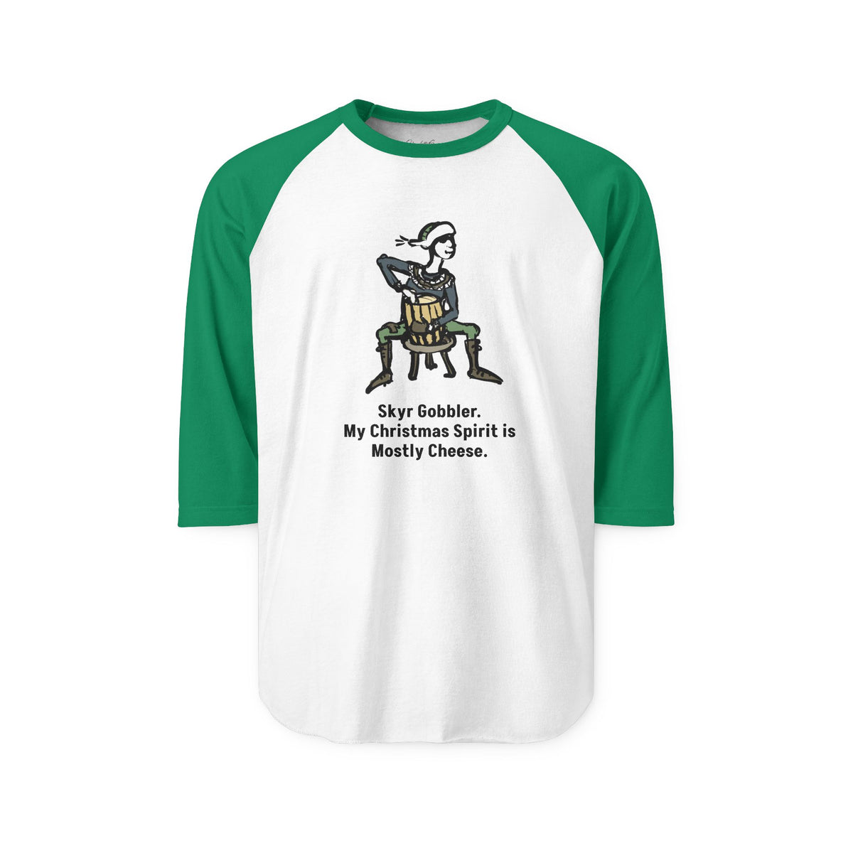 "My Christmas Spirit Is Mostly Cheese." two-tone long-sleeve tee, in White/Kelly