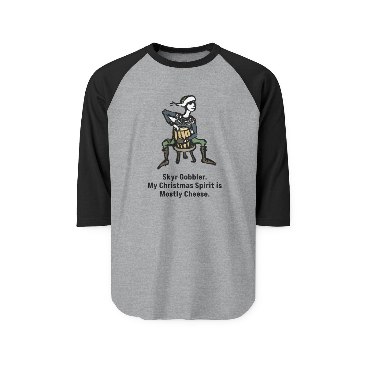 "My Christmas Spirit Is Mostly Cheese." two-tone long-sleeve tee, in Heather Grey/Black