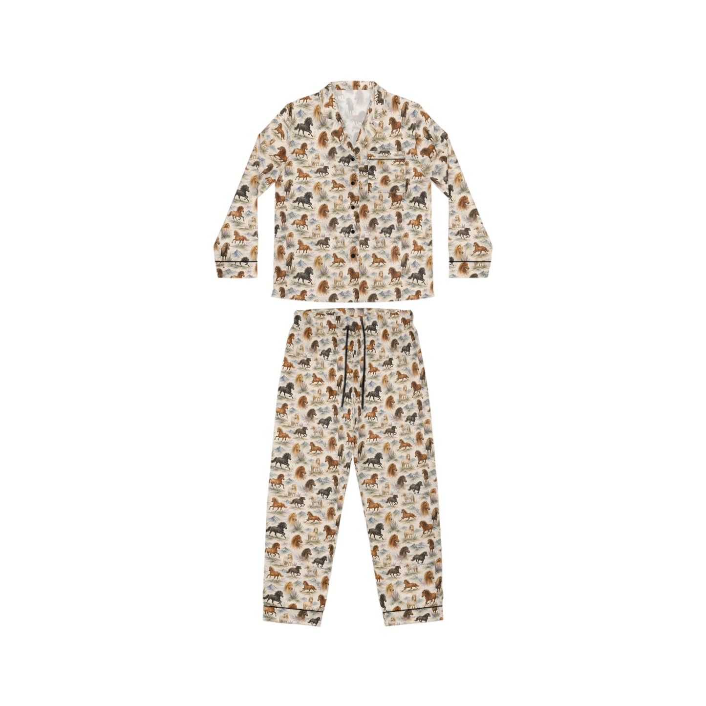 Watercolor Icelandic horse satin pajama set, front view