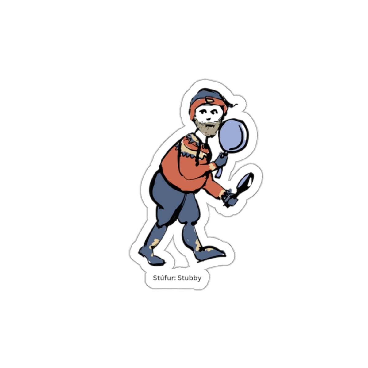 Stubby Yule Lad die-cut vinyl sticker with Charlotte Guernsey's illustration of Stubby