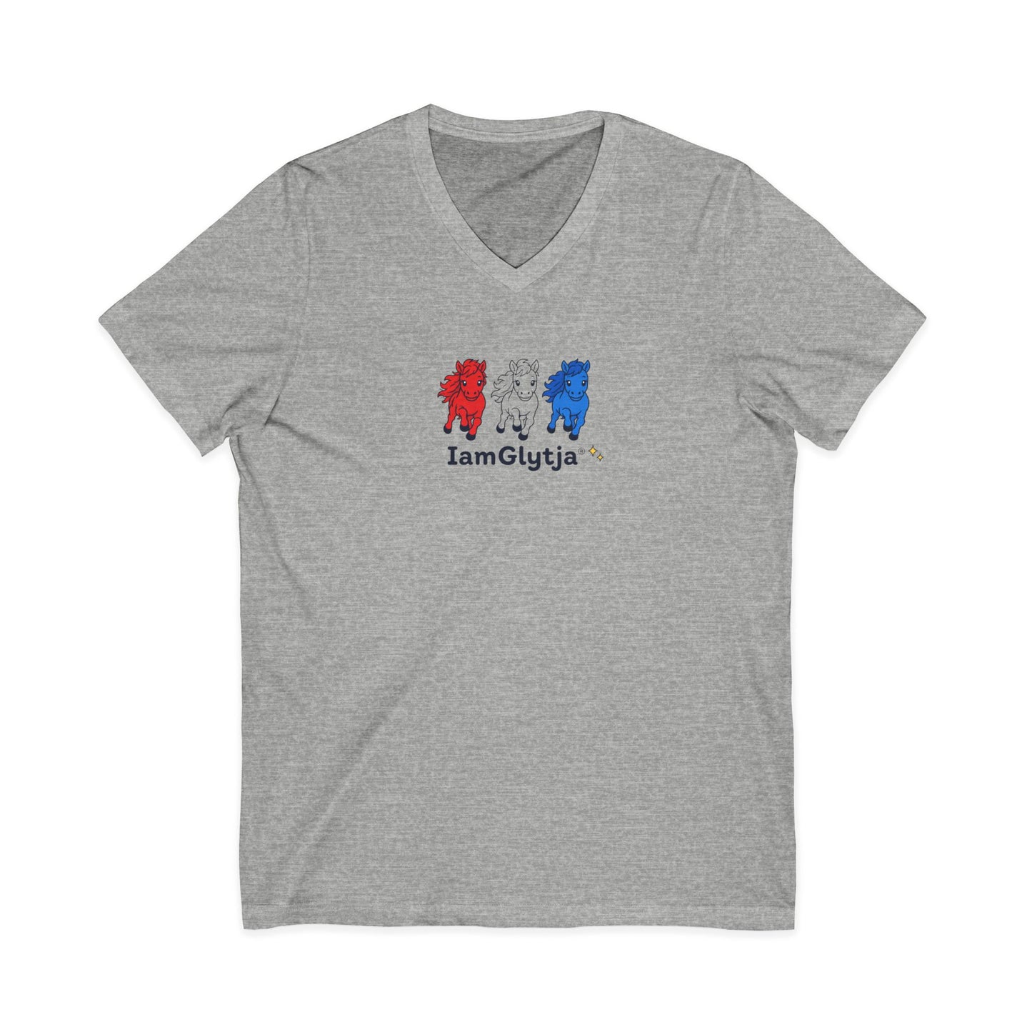 Patriotic red, white, and blue horse V-neck t-shirt, alternate colorway