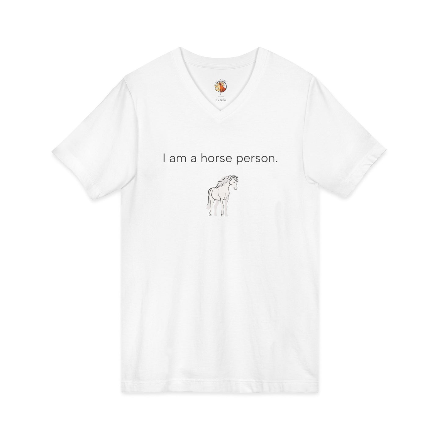 White t-shirt with horse graphic and text 'I am a horse person' on a white background