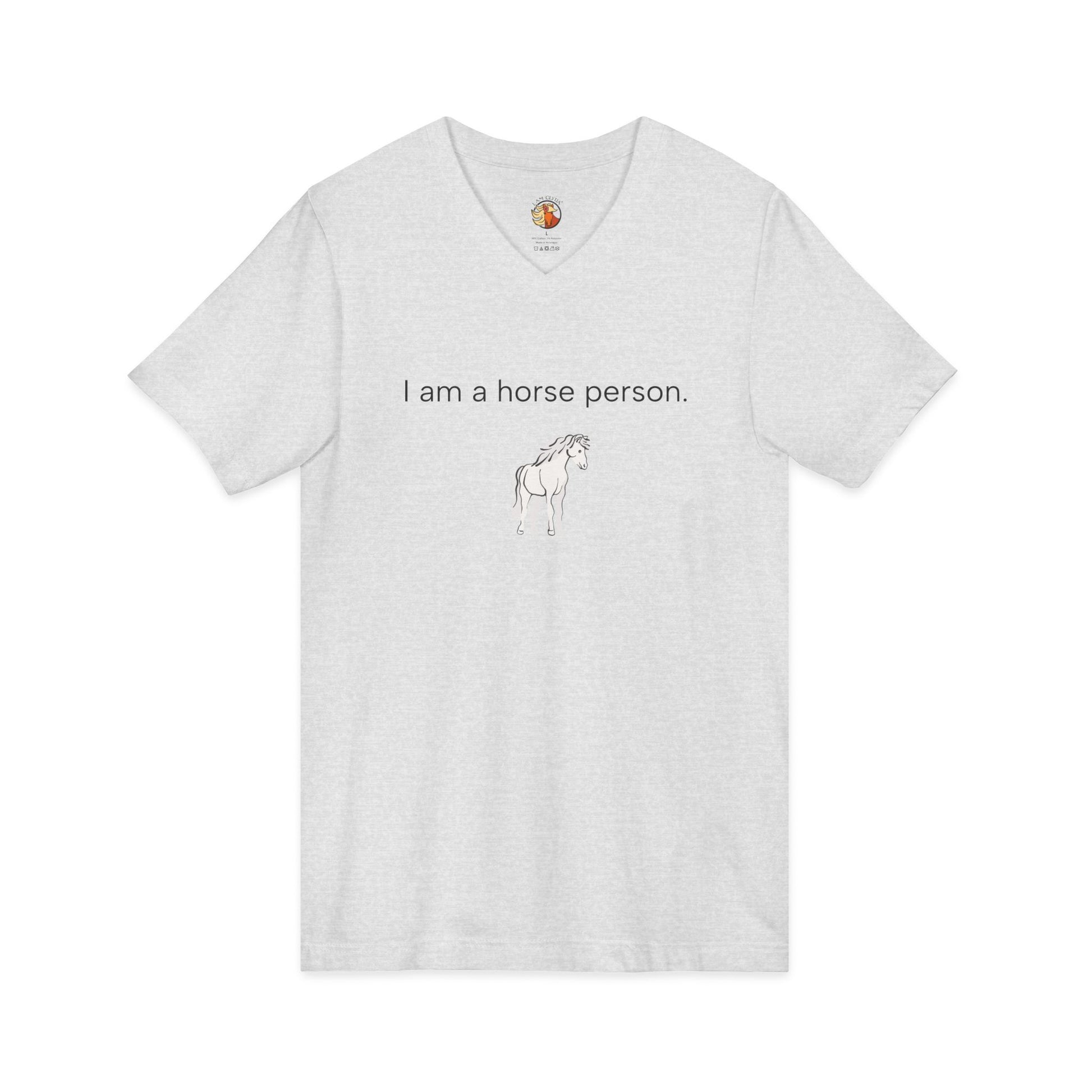 White t-shirt with horse graphic and text on a white background