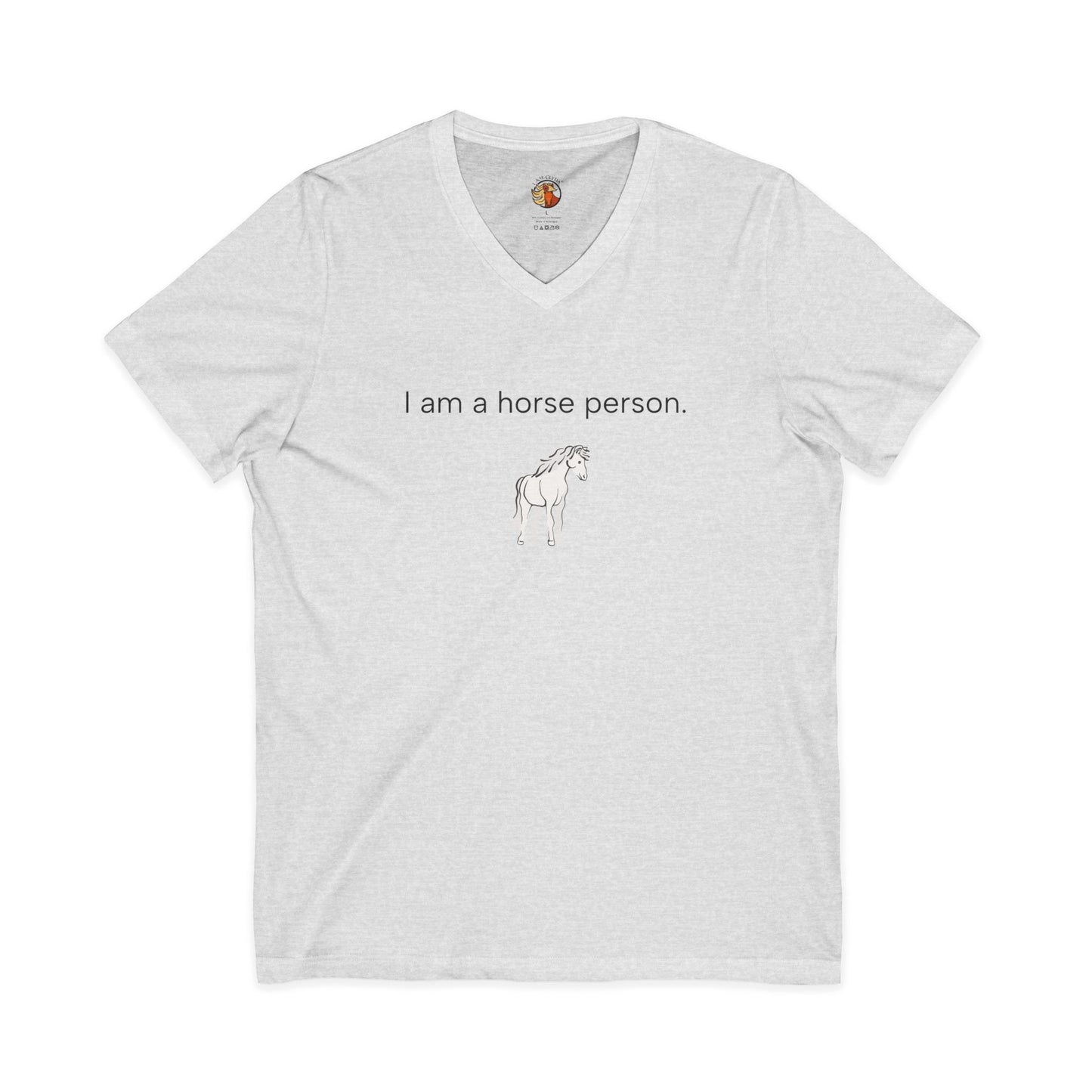 White t-shirt with an orange logo on a white background