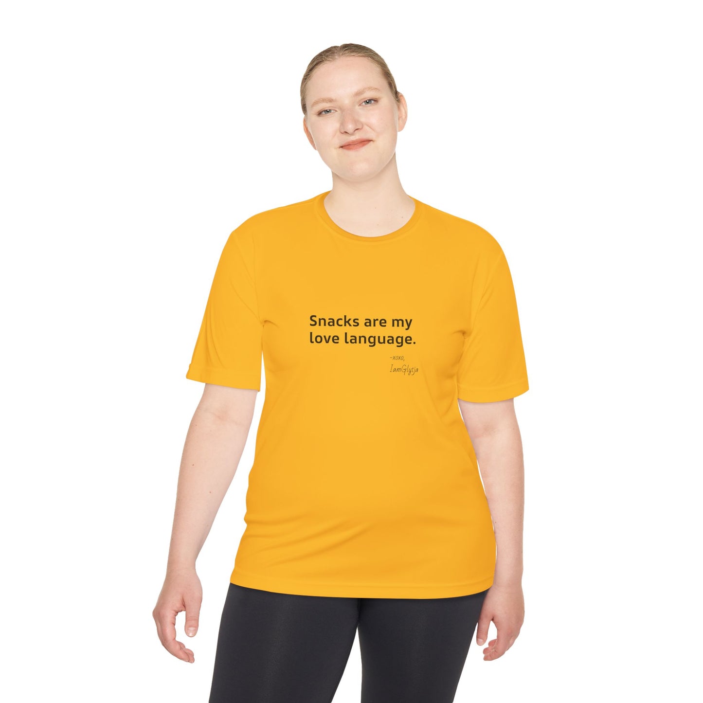 Snacks Are My Love Language quick-dry athletic tee from IamGlytja