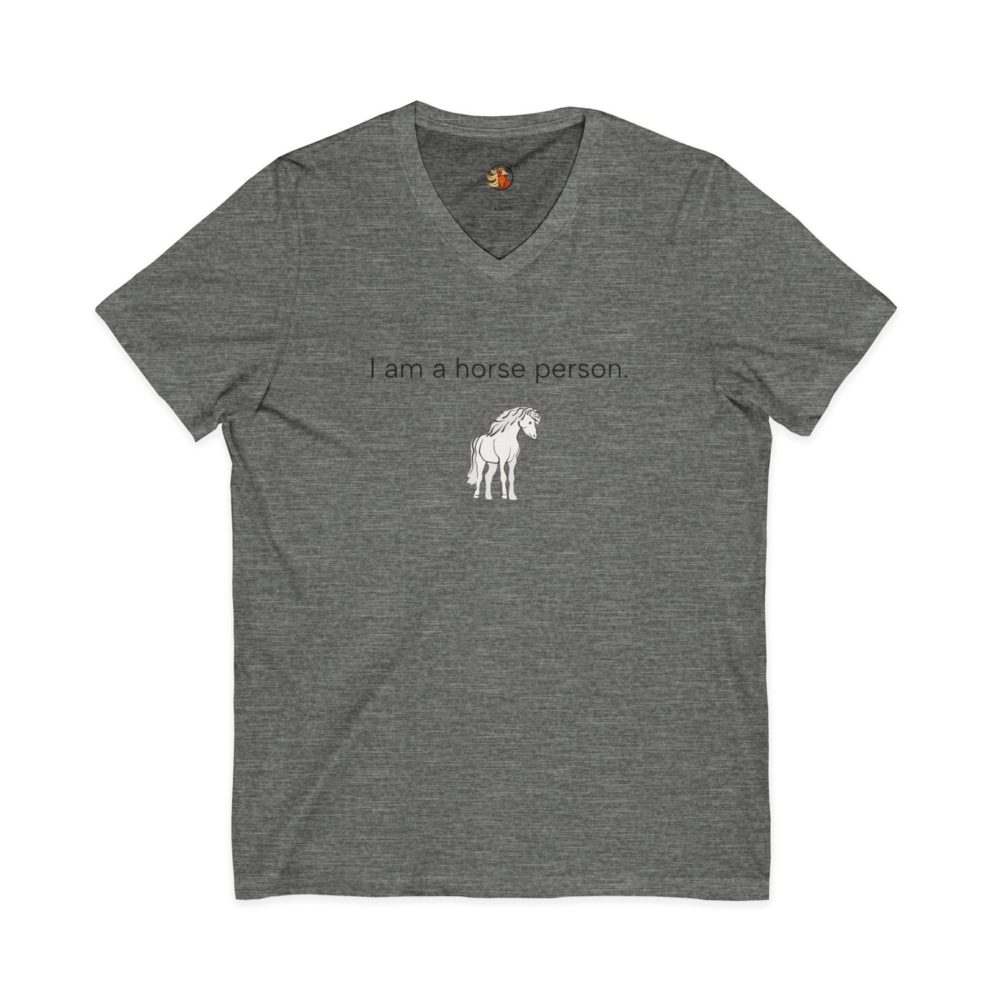 Gray t-shirt with white text on a white background