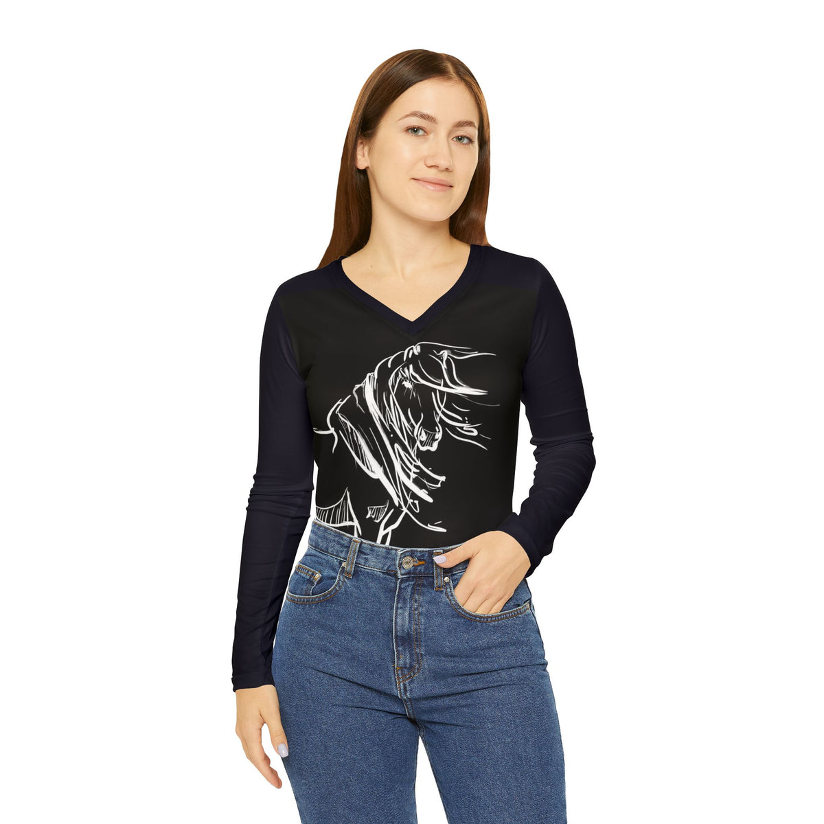 Windswept Icelandic Horse long sleeve V-neck, third view