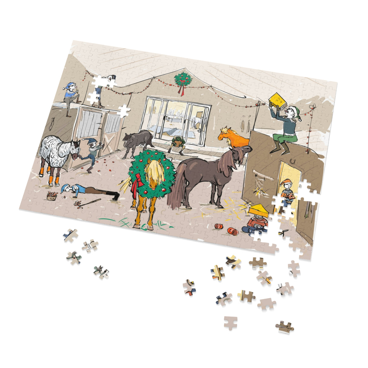 Another view of The Great Christmas Disaster Yule Lads 500-piece puzzle, illustrated by Charlotte Guernsey