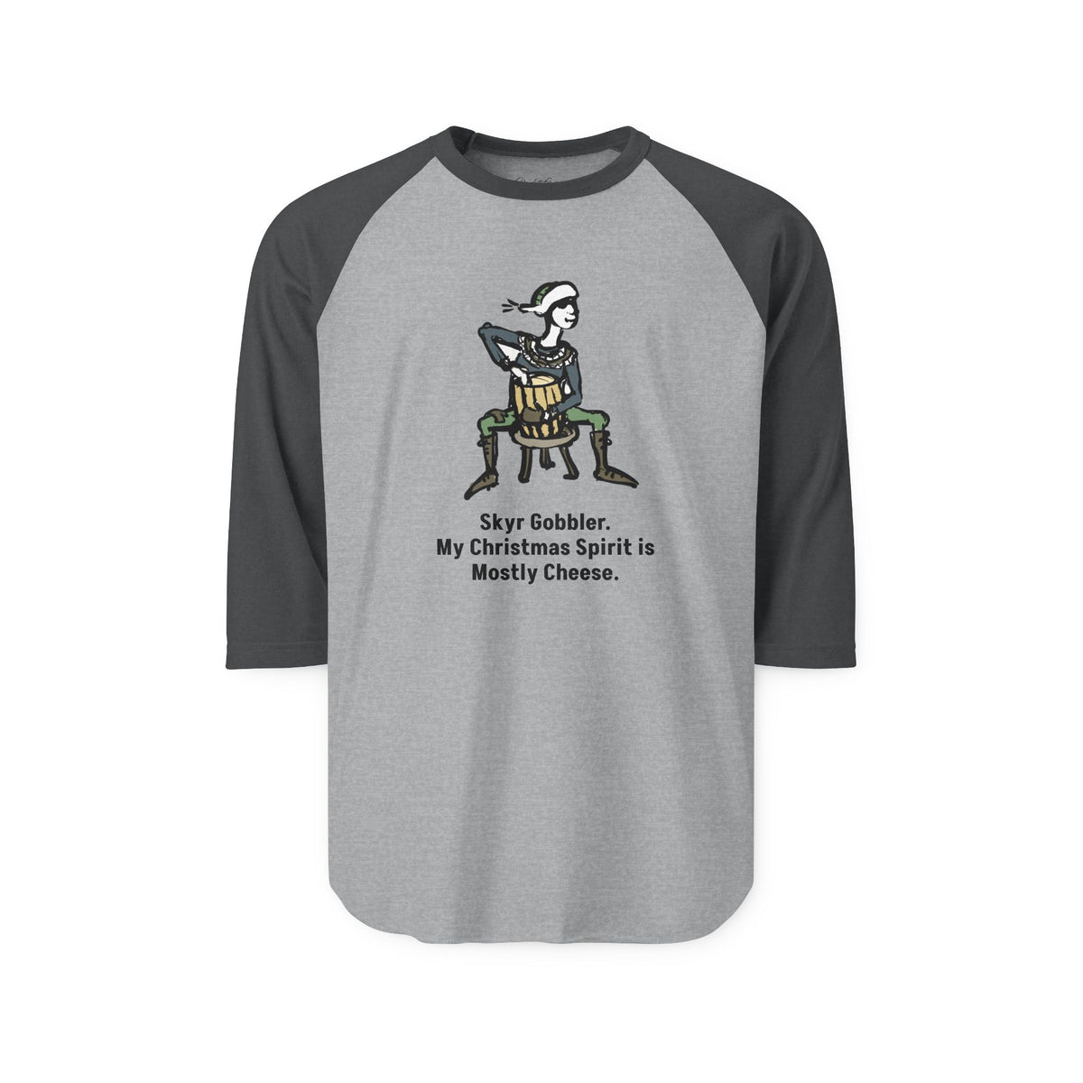 "My Christmas Spirit Is Mostly Cheese." two-tone long-sleeve tee, in Heather Grey/Heather Charcoal