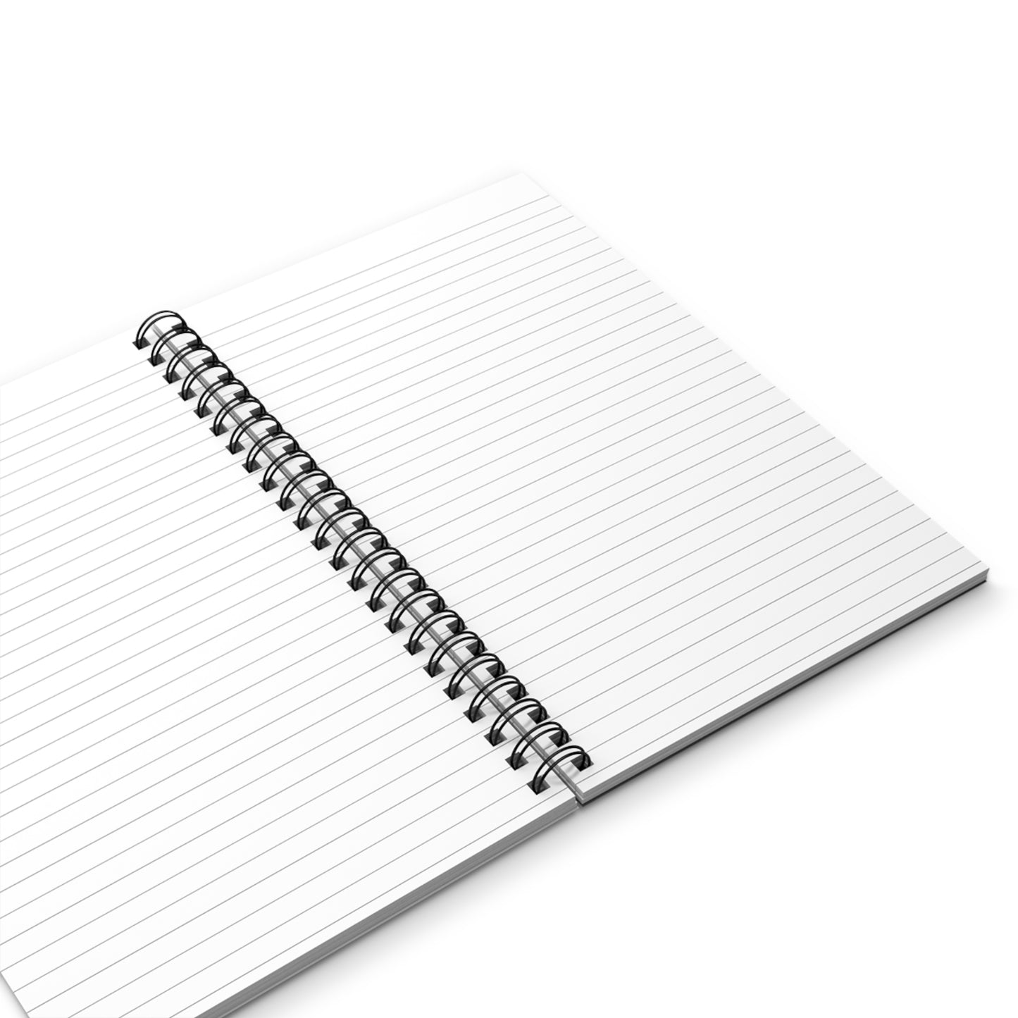 Open spiral-bound notebook with lined pages on a white background