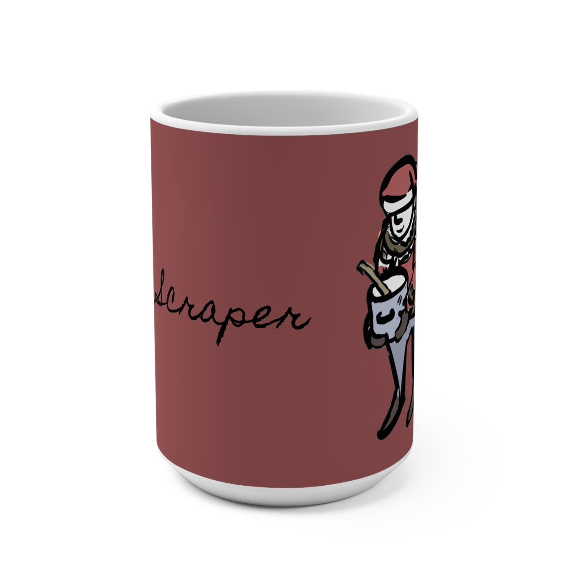 Pot Scraper Yule Lad (Pottaskefill) 15 oz white ceramic coffee mug, art by Charlotte Guernsey
