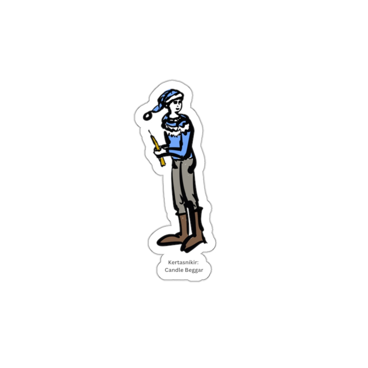 Candle Beggar Yule Lad die-cut vinyl sticker with Charlotte Guernsey's illustration of Candle Beggar