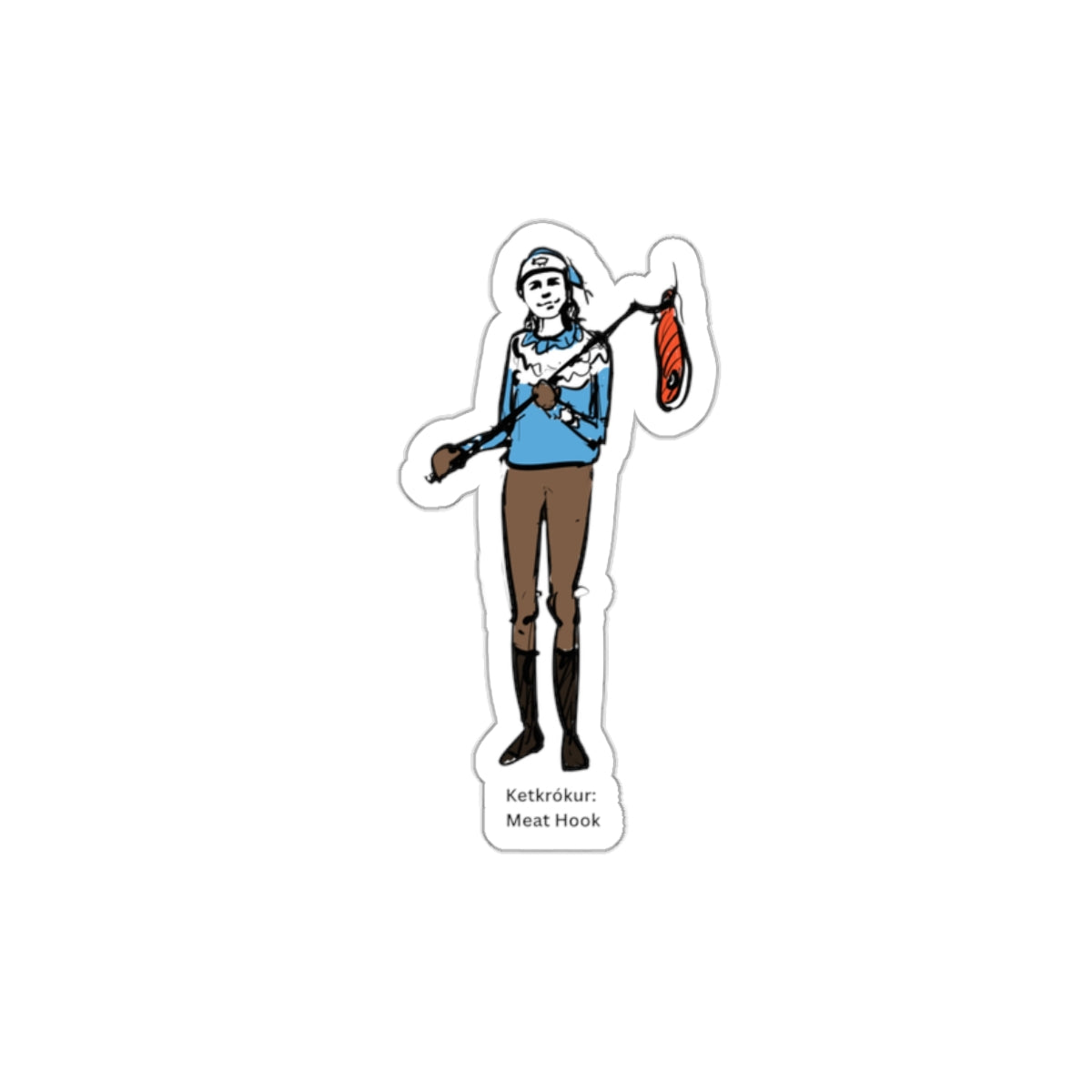 Meat Hook Yule Lad die-cut vinyl sticker with Charlotte Guernsey's illustration of Meat Hook