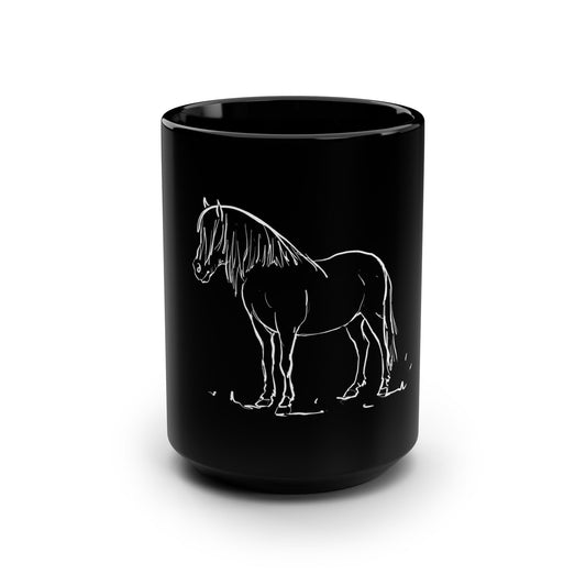 Gössi Icelandic horse mug, black 15 oz ceramic, sketch by Charlotte Guernsey