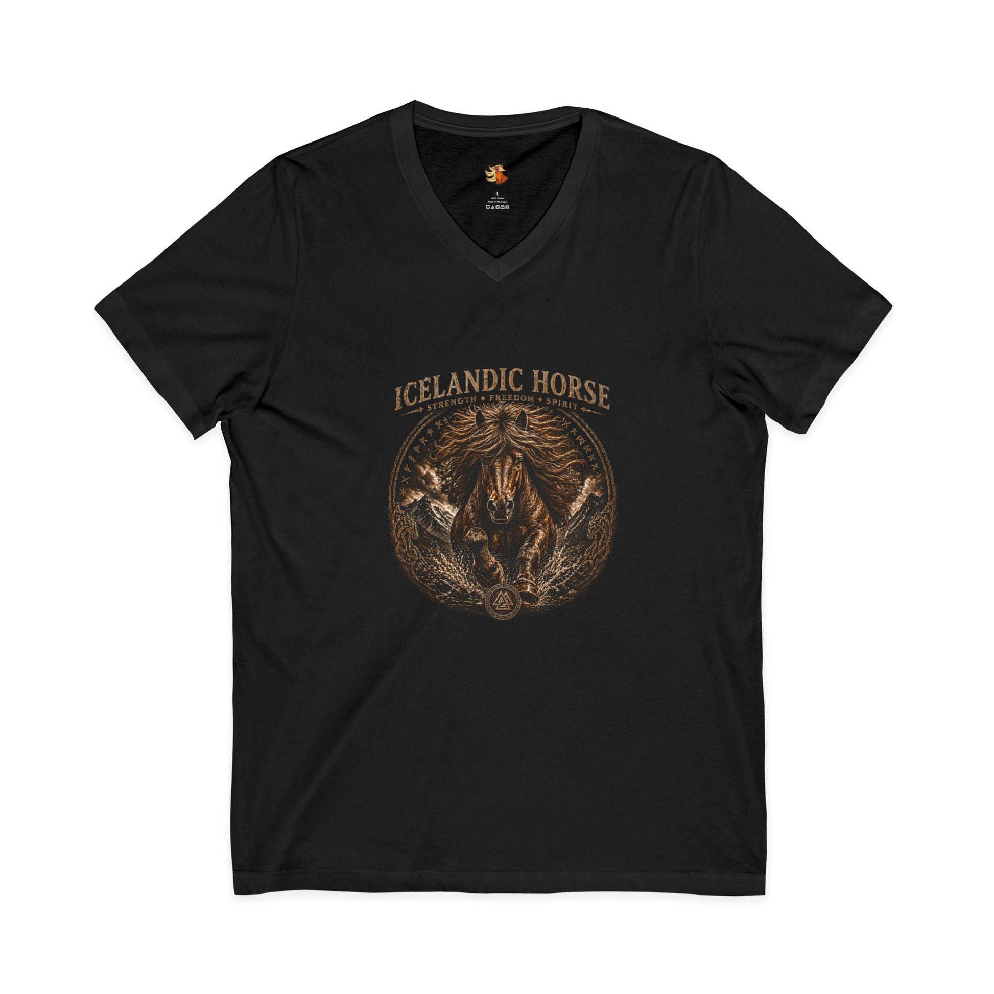 Black t-shirt with 'Your Logo Here' text on a white background