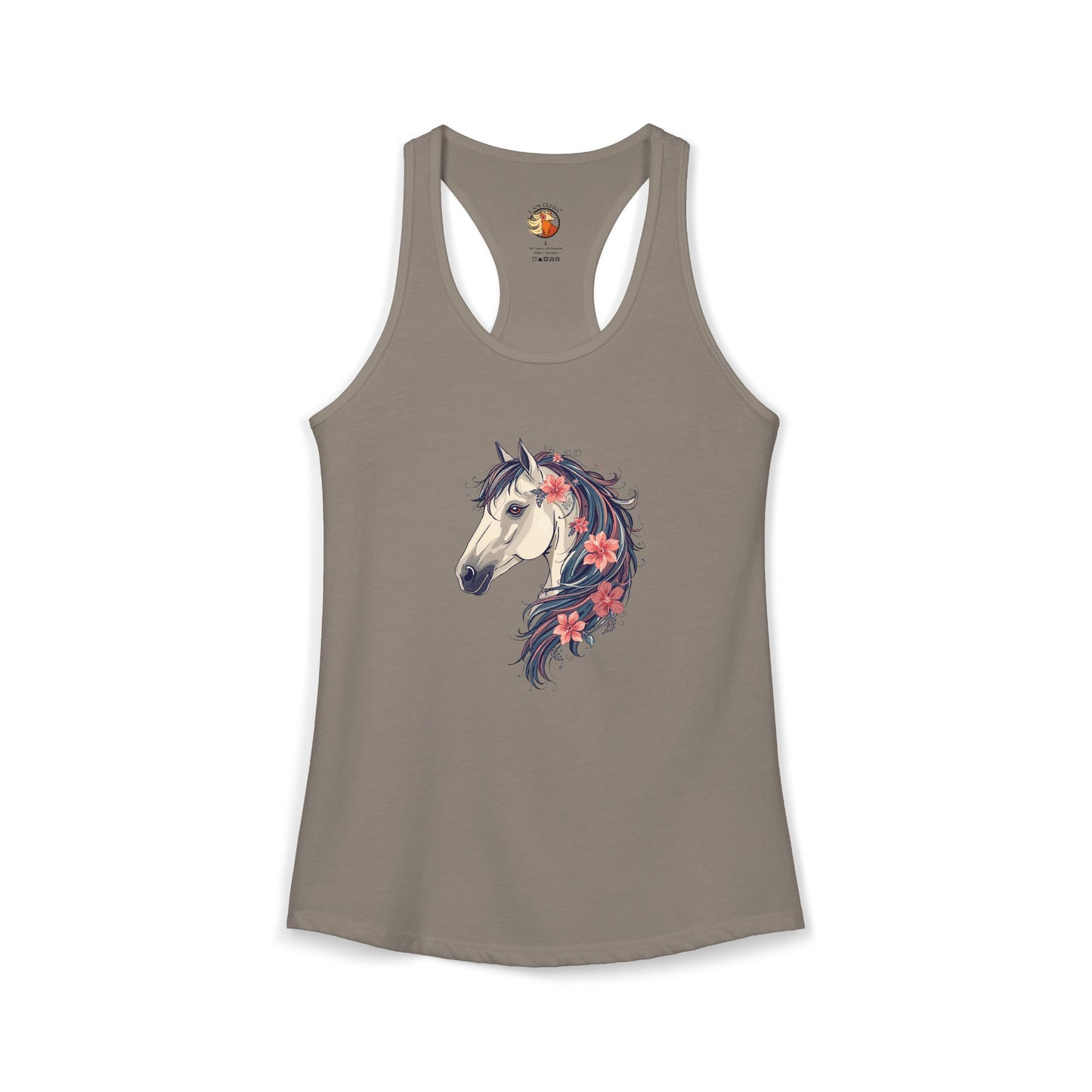 Gray tank top with a unicorn design on a white background