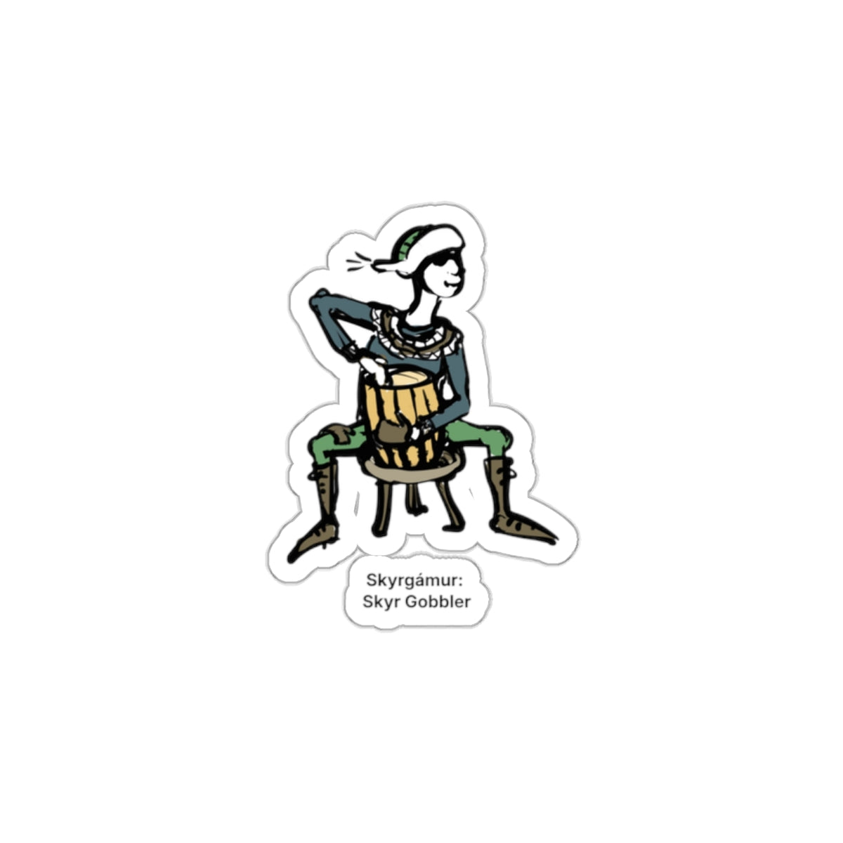 Skyr Gobbler Yule Lad die-cut vinyl sticker with Charlotte Guernsey's illustration of Skyr Gobbler