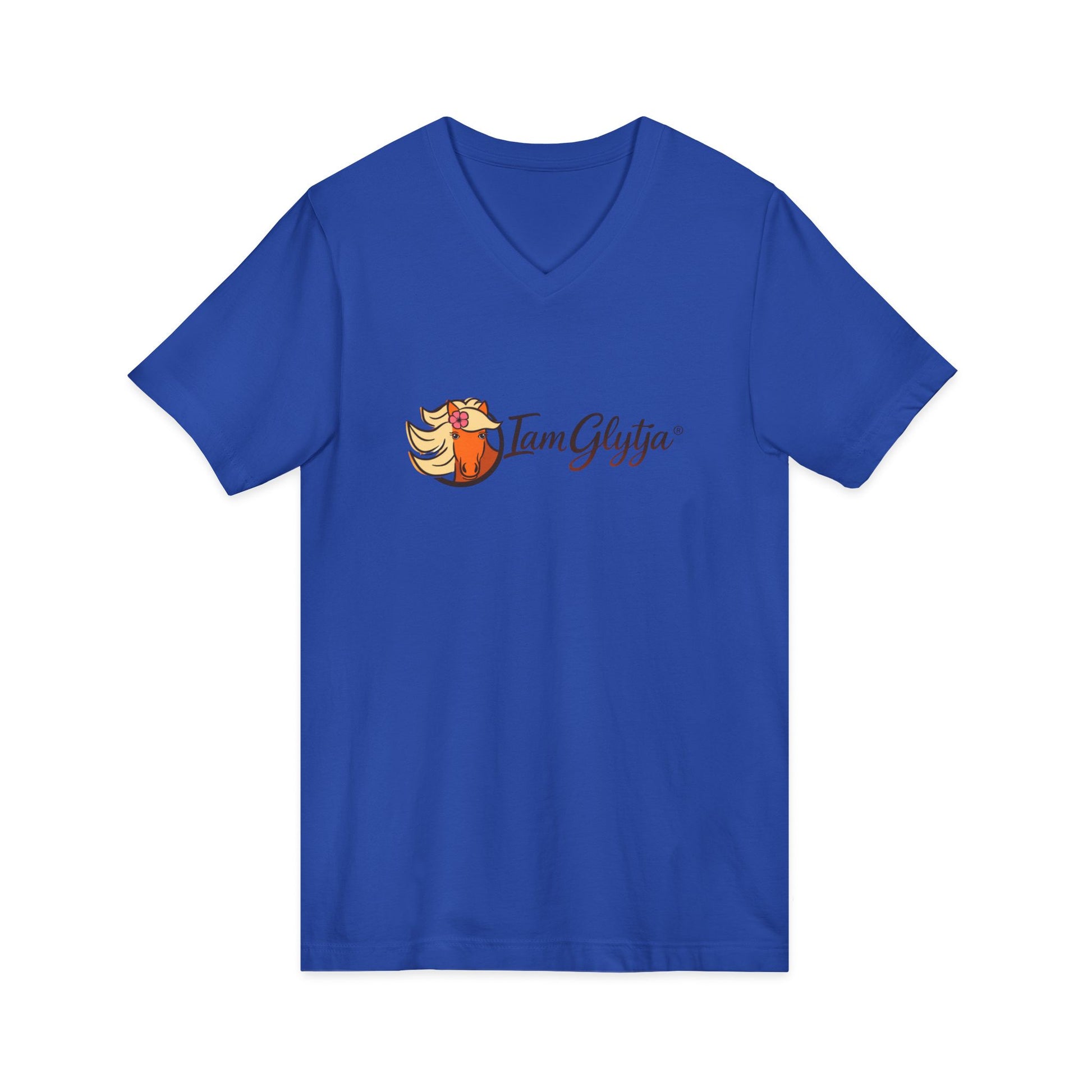 Blue t-shirt with a logo on a white background