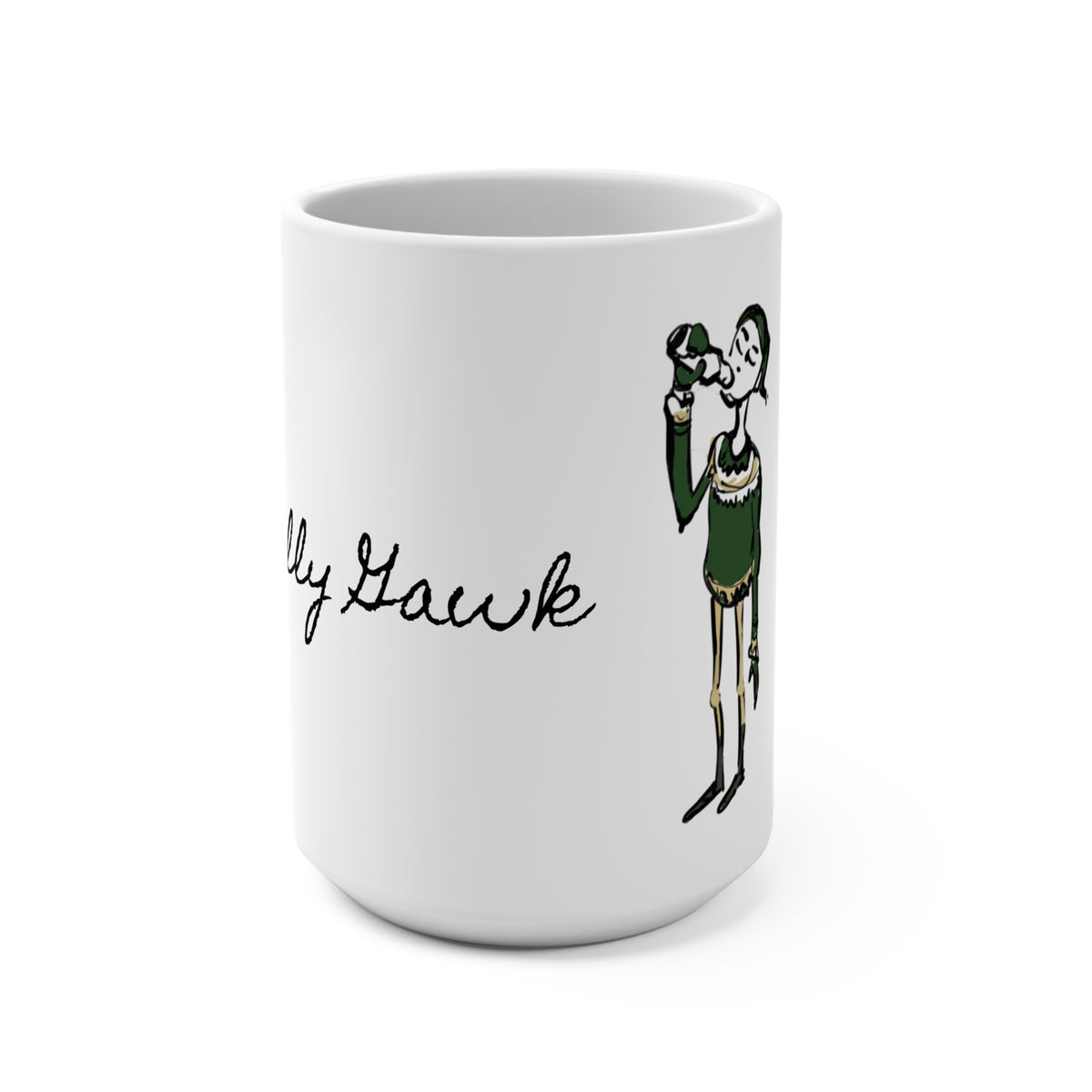 Gully Gawk Yule Lad (Giljagaur) 15 oz white ceramic coffee mug, art by Charlotte Guernsey