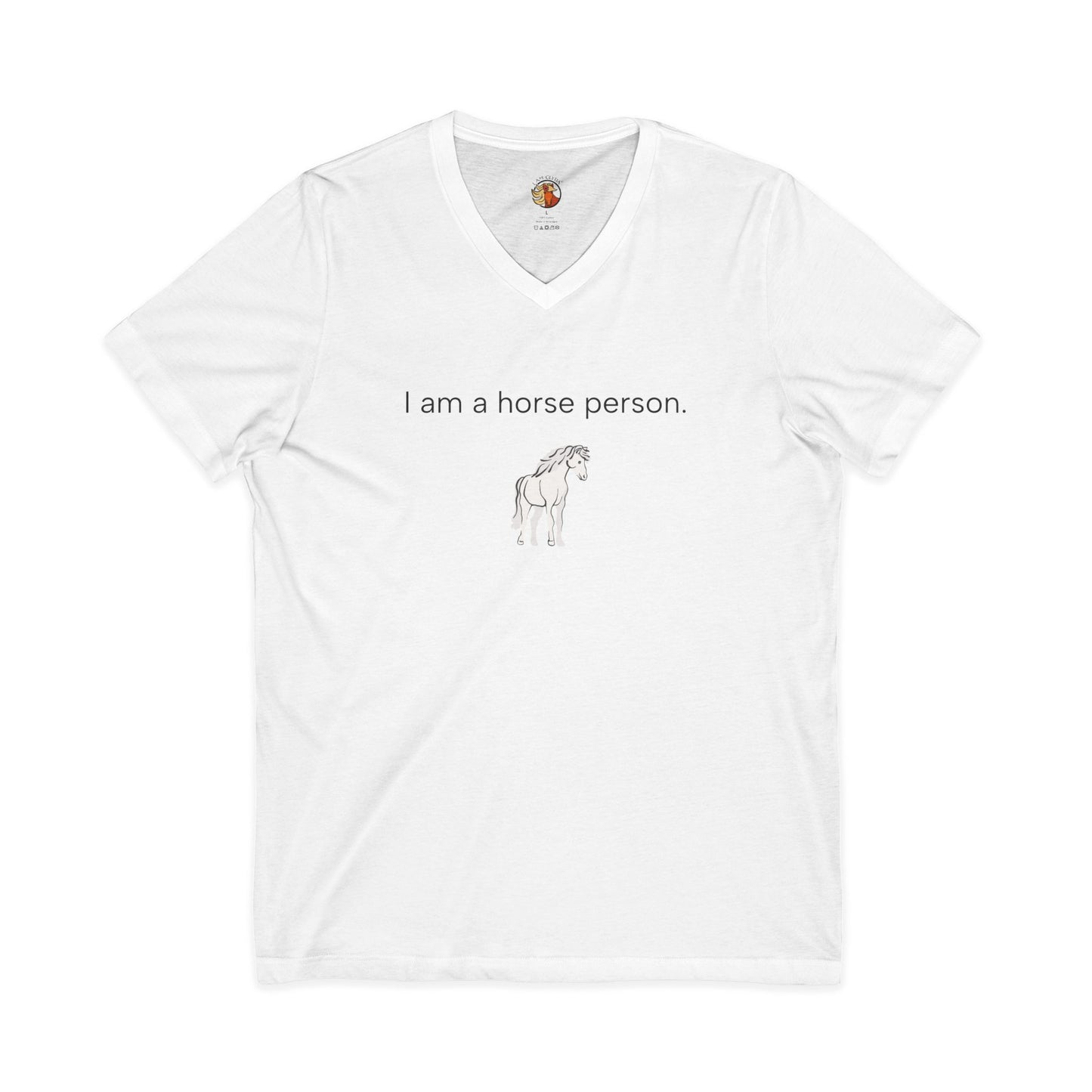 White t-shirt with 'I am a horse person' text and horse illustration on a white background